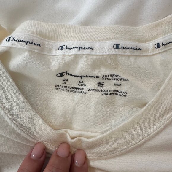 Champion Cropped Ivory T-Shirt Mauve Contrast Stitch 2X - Picture 6 of 10